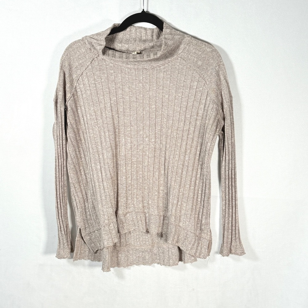 Free People Ribbed Knit Long Sleeve Top Beige Size S festival minimalist‎ indie